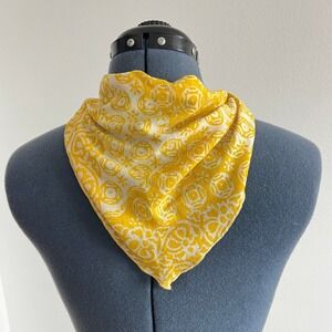 Yellow & White Boho Medallion Print Bandana Scarf OS Meadowcore Soft Hippie